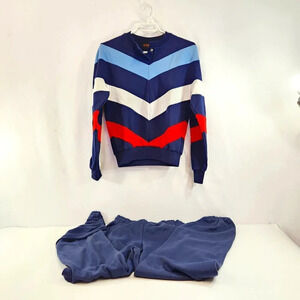 Vintage  Osaga Chevron Pattern Blue Sweatsuit Womens Medium